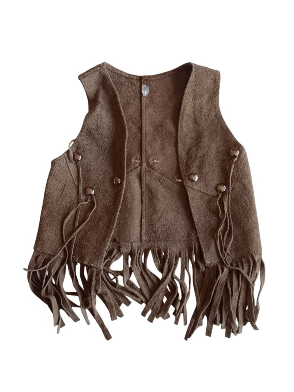 Vintage Kids 6 Hippy Vest 1970's Brown Suede Fringe Costume Biker Boys Girls